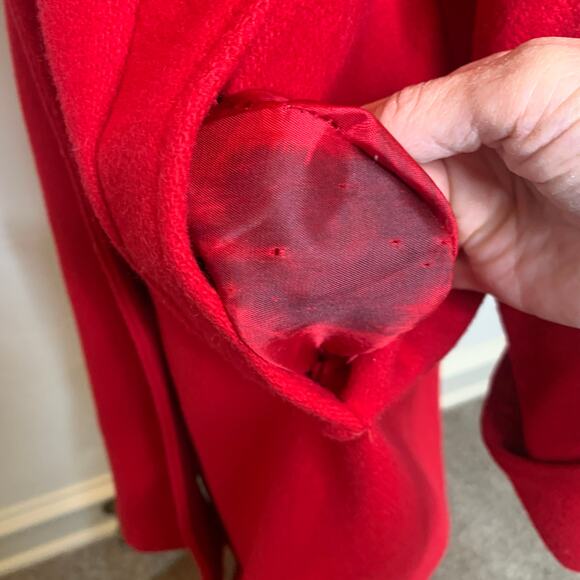 Vintage Red Long Wool Coat Raglan Sleeve 70s 80s Large - Picture 10 of 11